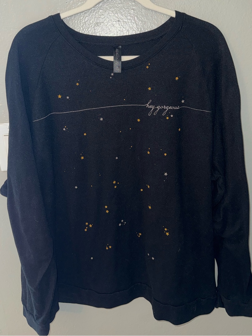 3X "Hey Gorgeous" Soft Long Sleeve Black Star Print - Sleep Shirt